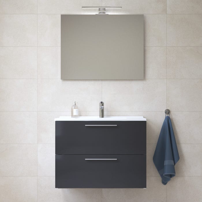 Vitra Mia ensemble meuble 79x61x39,5 cm avec miroir, lavabo et éclairage LED, Anthracite brillant (MIASET80A) 0