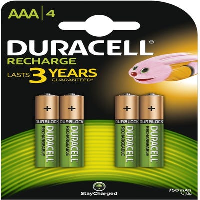 Piles rechargeables AAA 900mAh Duracell 1,2 V (Blister de 4)