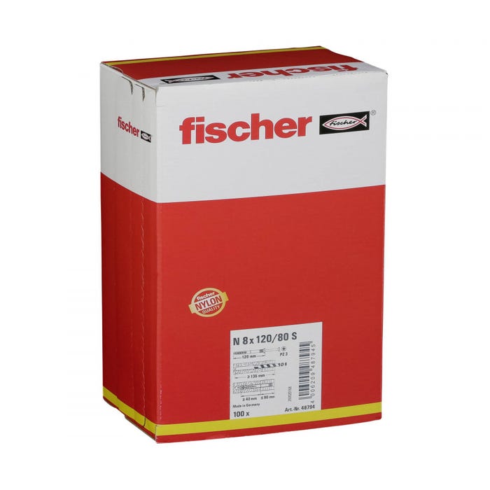Fischer Jeu de 100 Chevilles de clou N 8x120/80 S HP (Par 100) 3