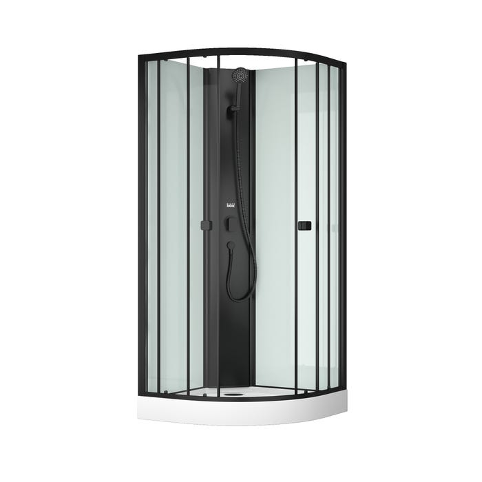Cabine de douche 1/4 de cercle 85x85x200 cm - Portes coulissantes - Fonds Blancs & Profilés Noir Mat 2