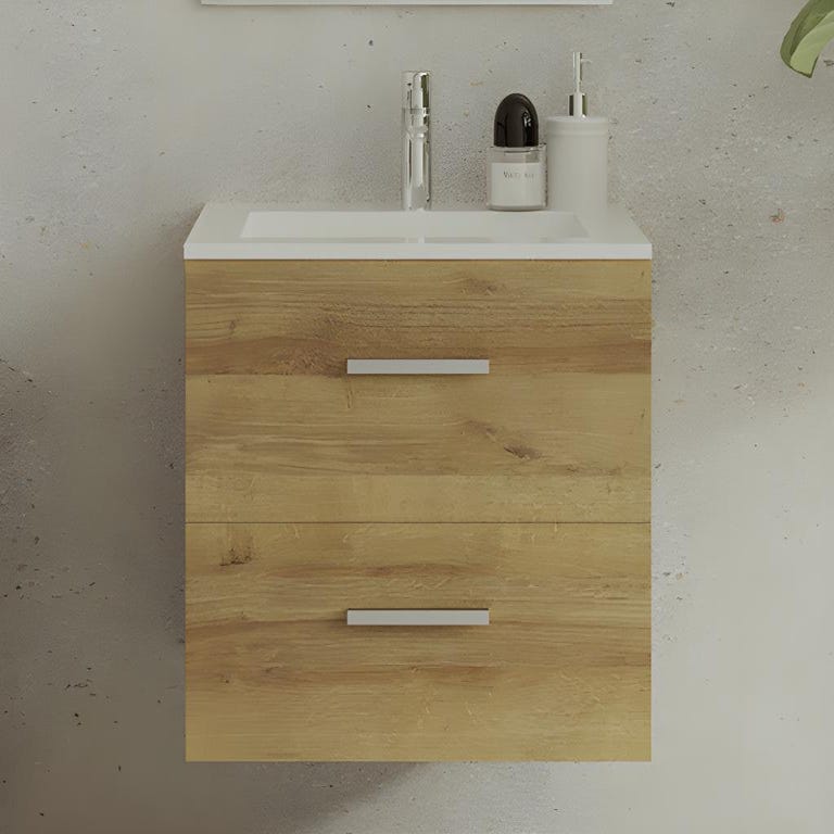 Meuble de salle de bain suspendu avec simple vasque - Coloris naturel clair - 60 cm - KAYLA 1