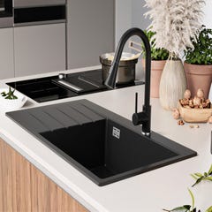 Évier Cusine en Granit Noir 90x50 cm, Lavabo Cuisine 1 Bac + Kit de Vidage + Robinet, Évier au meuble 60cm, Évier à Encastrer de Primagran 8