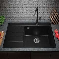 Évier Cusine en Granit Noir 90x50 cm, Lavabo Cuisine 1 Bac + Kit de Vidage + Robinet, Évier au meuble 60cm, Évier à Encastrer de Primagran 2