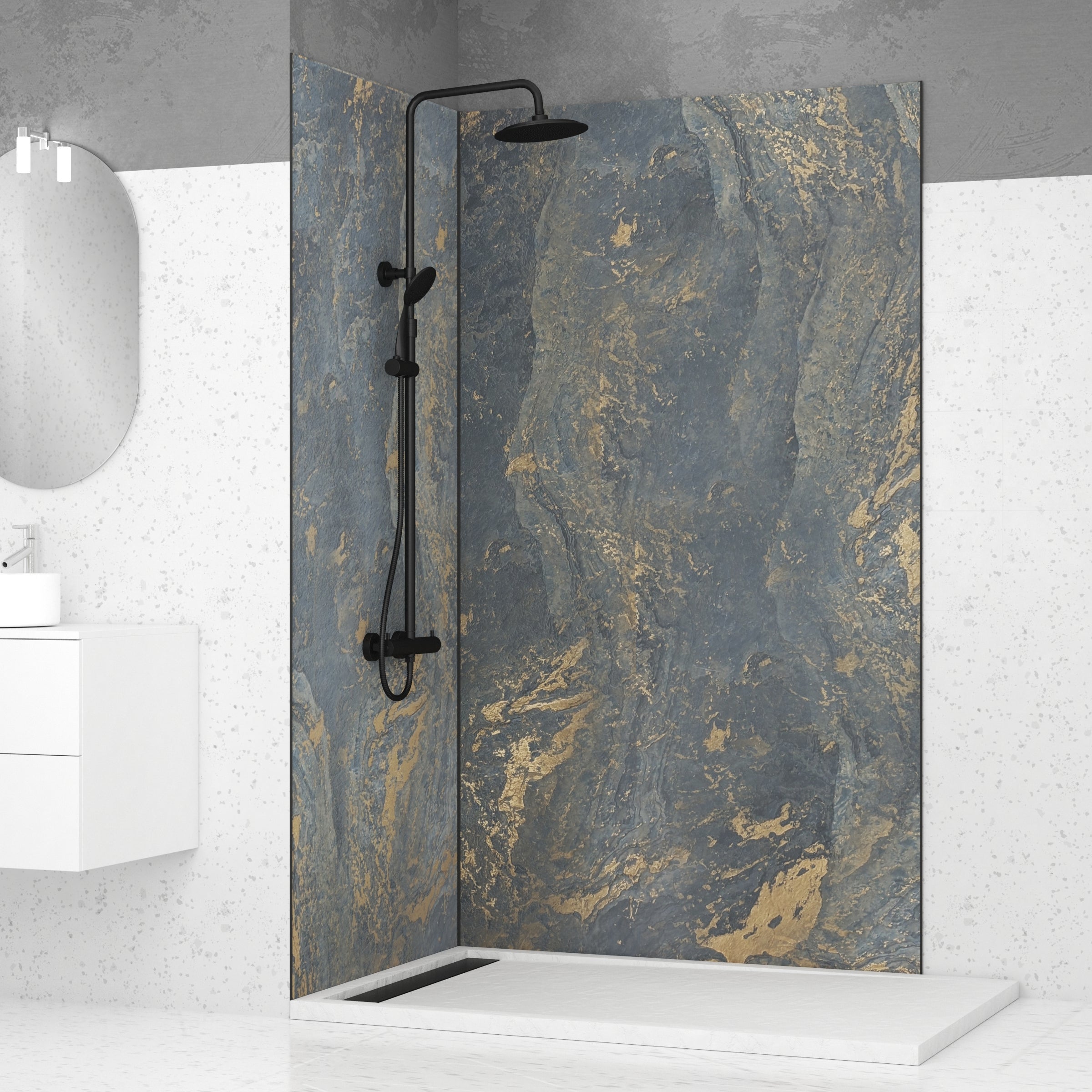LOT de 5 Panneaux Muraux pour salle de bains en Aluminium Gris - 90x210cm -  WALL'IT - Aurlane