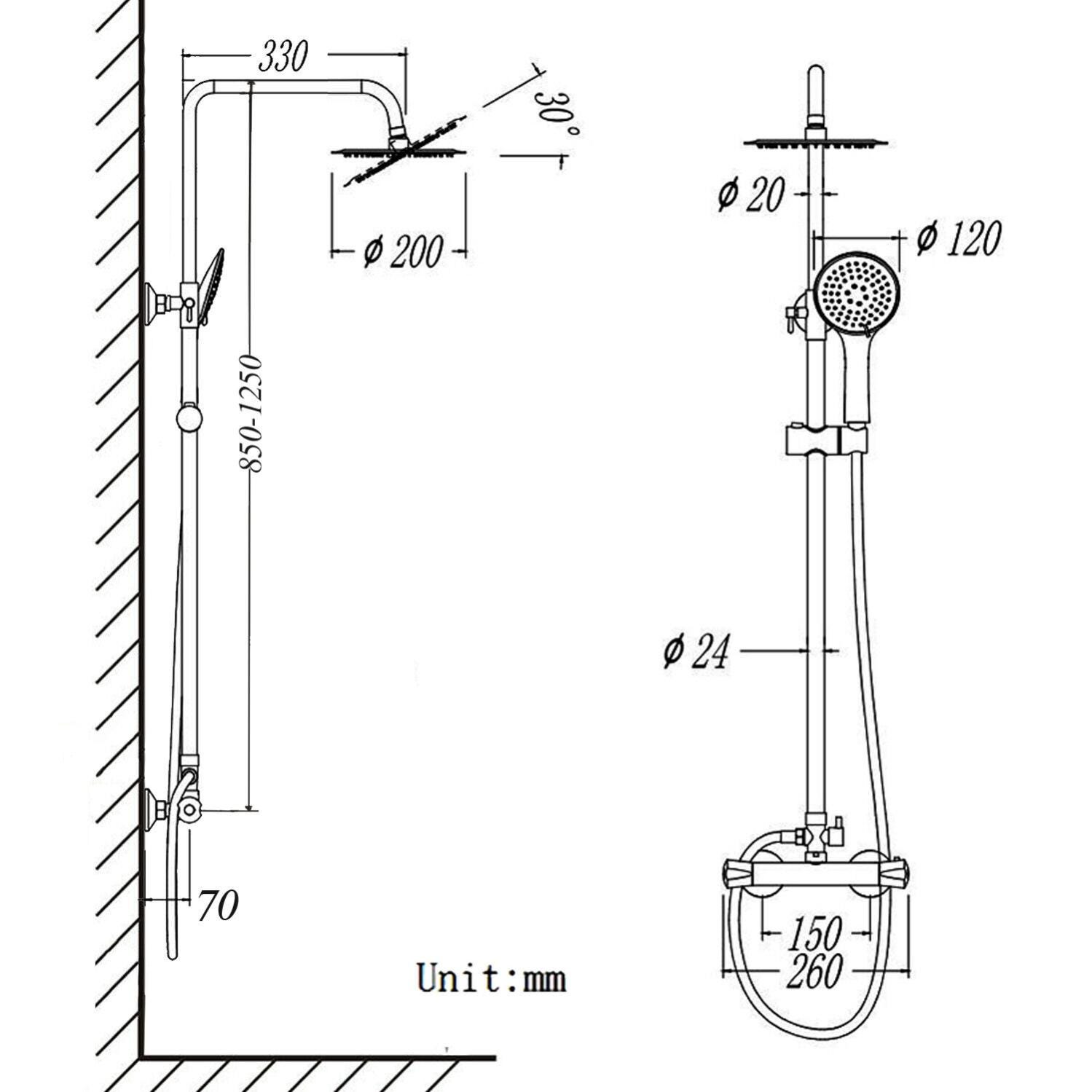 Ocean Colonne de douche thermostatique, ensemble de système de douche rond chromé, réglable en hauteur, ensemble monté en Surface à économie d'eau 4