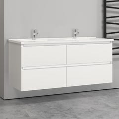 Ensemble 2 meubles blanc et vasques L.120cm 4 tiroirs + colonne + lavabo + 2*miroir 2