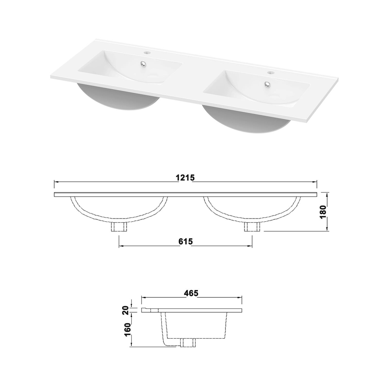 Ensemble 2 meubles blanc et vasques L.120cm 4 tiroirs + colonne + lavabo + 2*miroir 4