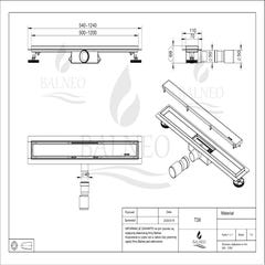 Balneo Caniveau de douche 2 en 1, en Acier Inox 50cm, finition chrome, avec Siphon, Duplex Next 8