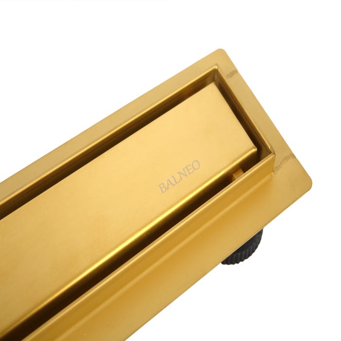 Balneo Caniveau de douche 2 en 1, en Acier Inox 80cm, finition gold, avec Siphon, Duplex Next 4