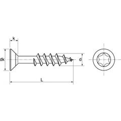 Vis à bois à agglomere tête fraisée six lobes - Filetage partiel - Inox A2 6x30/18 mm - Boîte de 100 0