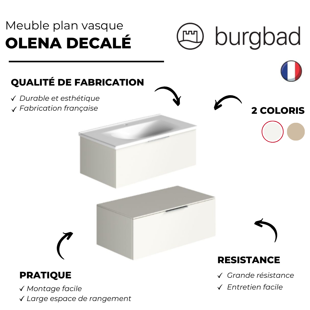 Meuble vasque 90 cm BURGBAD Olena en décalé blanc brillant 3