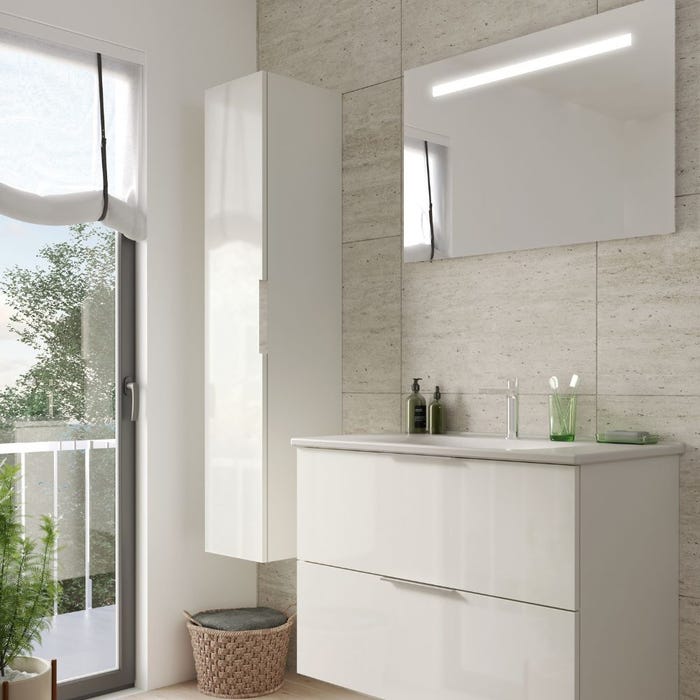 Meuble vasque 120 cm BURGBAD Olena blanc brillant + miroir + colonne 2