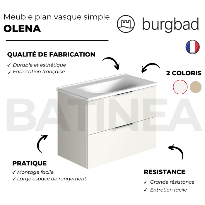 Meuble vasque 120 cm BURGBAD Olena blanc brillant + miroir + colonne 3