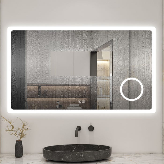 AICA Miroir lumineux loupe + bluetooth + tricolore + anti-buée 120x70cm salle de bain dimmable,mémoire,tactile,led 1