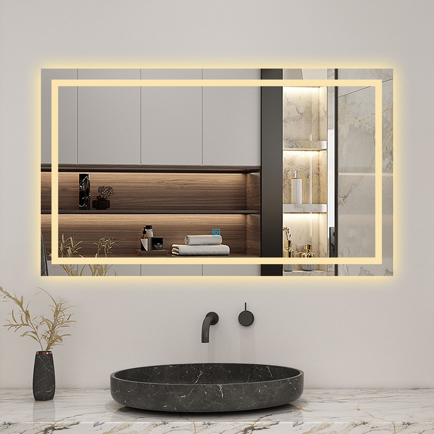 AICA LED miroir lumineux 3 couleurs tactile + anti-buée + dimmable + mémoire 120x70cm miroir salle de bain 1