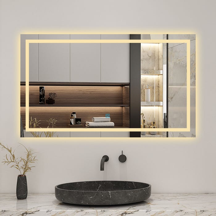 AICA LED miroir lumineux 3 couleurs tactile + anti-buée + dimmable + mémoire 120x70cm miroir salle de bain 1