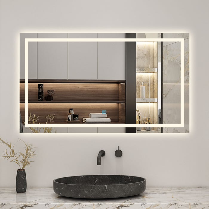 AICA LED miroir lumineux 3 couleurs tactile + anti-buée + dimmable + mémoire 120x70cm miroir salle de bain 3