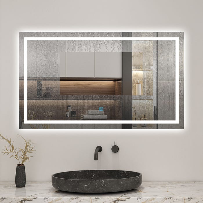 AICA LED miroir lumineux 3 couleurs tactile + anti-buée + dimmable + mémoire 80x60cm miroir salle de bain 2