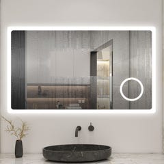 AICA Miroir lumineux loupe + bluetooth + tricolore + anti-buée 80x60cm salle de bain dimmable,mémoire,tactile,led 1