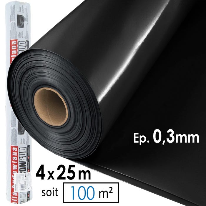 Polyane - Film plastique d'étanchéité sous-dalle en polyéthylène noir Type 300, 4x25m, Ep 0,3 0