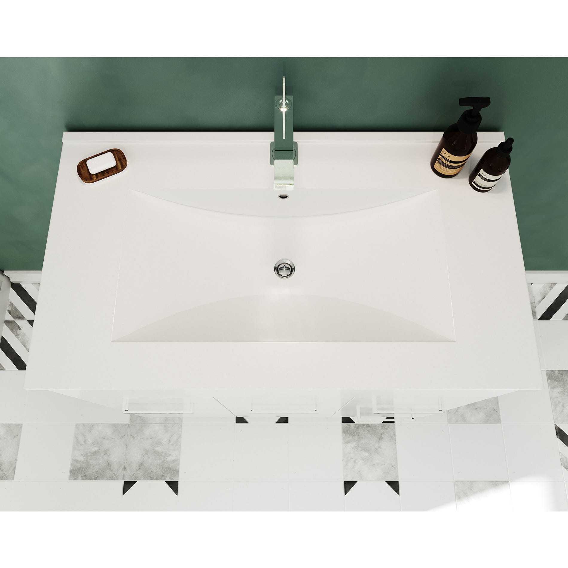 MADRID Meuble salle de bain sur pieds simple vasque Blanc L. 100 cm + miroir 3