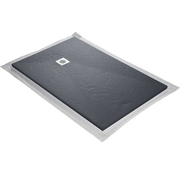 Receveur de douche gris 150 x 100 cm haute densité aspect ardoise - grille carrée 1