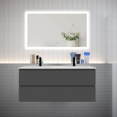Ensemble meuble double vasque L.120cm anthracite 4 tiroirs + led miroir + lavabo,AICA 0