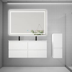 Ensemble meuble 2 vasque L.120cm 4 tiroirs + lavabo + LED miroir + colonne,blanc,A 0