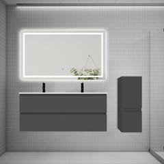 AICA Ensemble meuble 2 vasque L.120cm 4 tiroirs + lavabo + LED miroir + colonne,anthracite 0