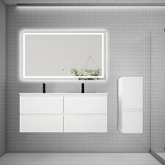 AICA Ensemble meuble 2 vasque L.120cm 4 tiroirs + lavabo + LED miroir + colonne,blanc 0