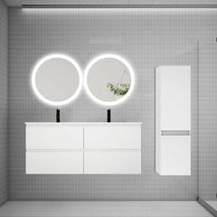 Ensemble meuble double vasque L.120cm 4 tiroirs + lavabo + 2*LED miroirs rond 60cm + colonne,blanc,aica 0