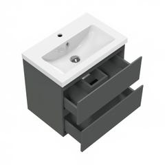 Ensemble meuble vasque L.50cm 2 tiroirs + lavabo + LED miroir rond 60cm,anthracite 1