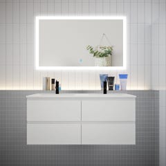 Ensemble meuble double vasque L.120cm blanc 4 tiroirs + led miroir + lavabo,AICA 0