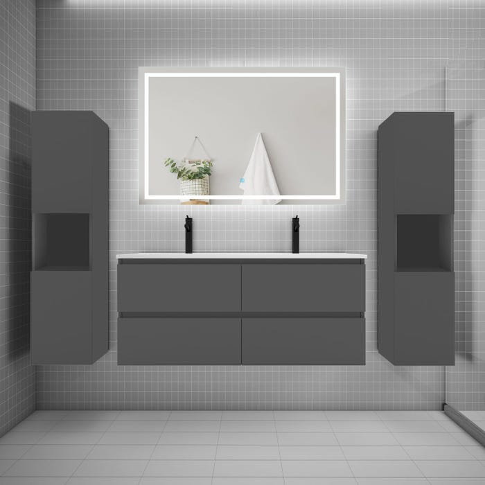 Ensemble meuble double vasque L.120cm + lavabo + LED miroir + 2*colonne,anthracite 0