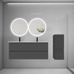 Ensemble meuble double vasque L.120cm 4 tiroirs + lavabo + 2 LED miroirs rond 60cm + colonne,anthracite 0
