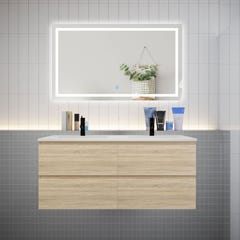 Ensemble meuble 2 vasque L.120cm 4 tiroirs + lavabo + LED miroir,chêne 0