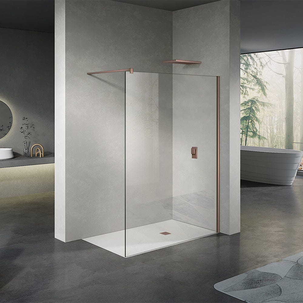 GRAND VERRE Paroi de douche à l'Italienne accessoires Rose D'or et panneau de verre 8mm transparent 80x200 0
