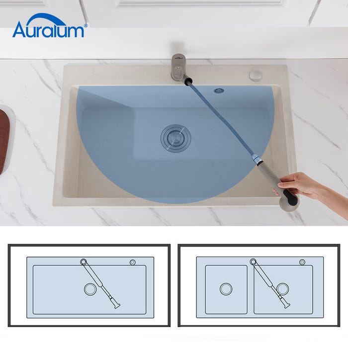 Auralum Robinet Cuisine avec Douchette Extractible 2 Jets Mitigeur Evier enLaiton Pivotant 360° Robinetterie Monotrou Eau Froide et Chaude,Gris Granit 7