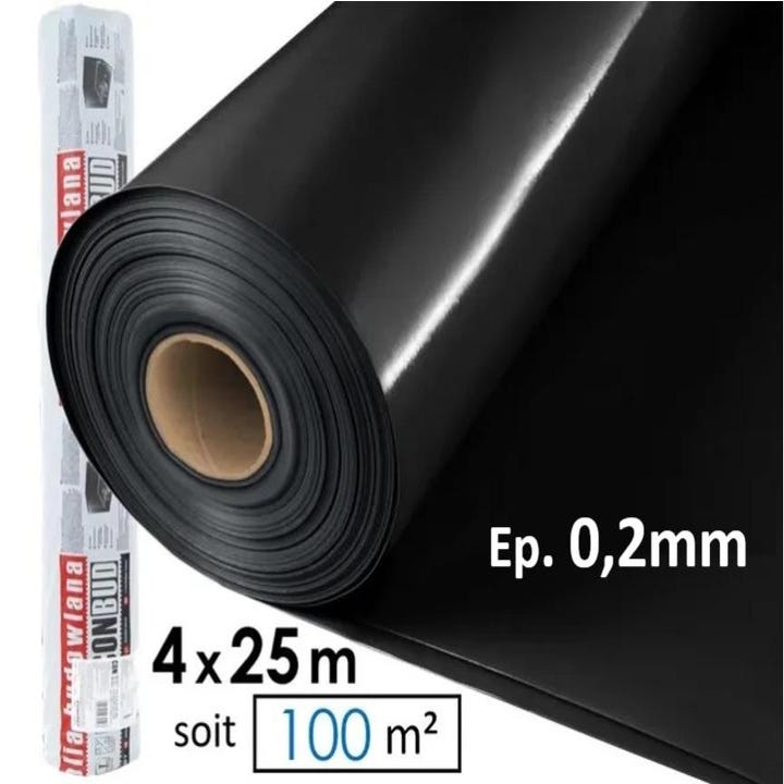 Polyane - Film plastique d'étanchéité sous-dalle en polyéthylène noir Type 300, 4x25m, Ep 0,2 0