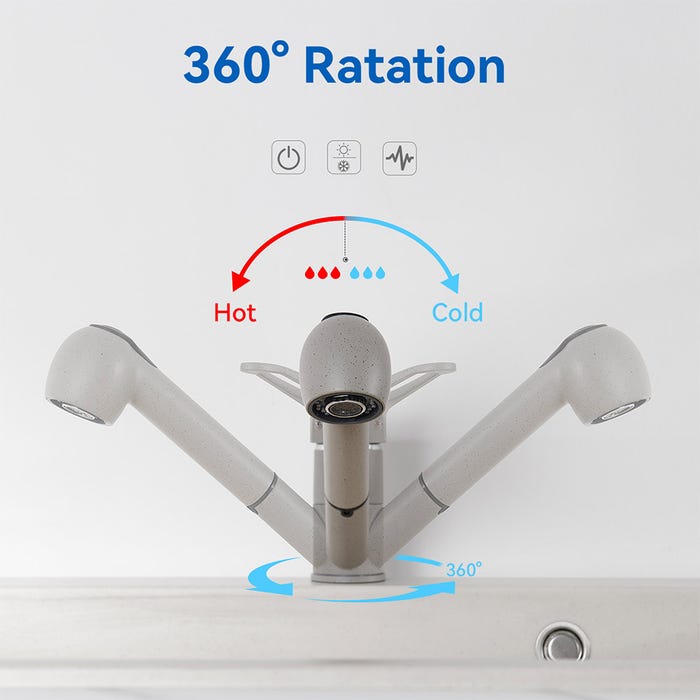 AURALUM Évier Cuisine 1Bac 70*44*19CM,à Encastrer/Fleur/Sous-Plan,avec Siphon/Trop-Plein+Robinet Cuisine avec Douchette Extractible 2 Jets,Gris 1