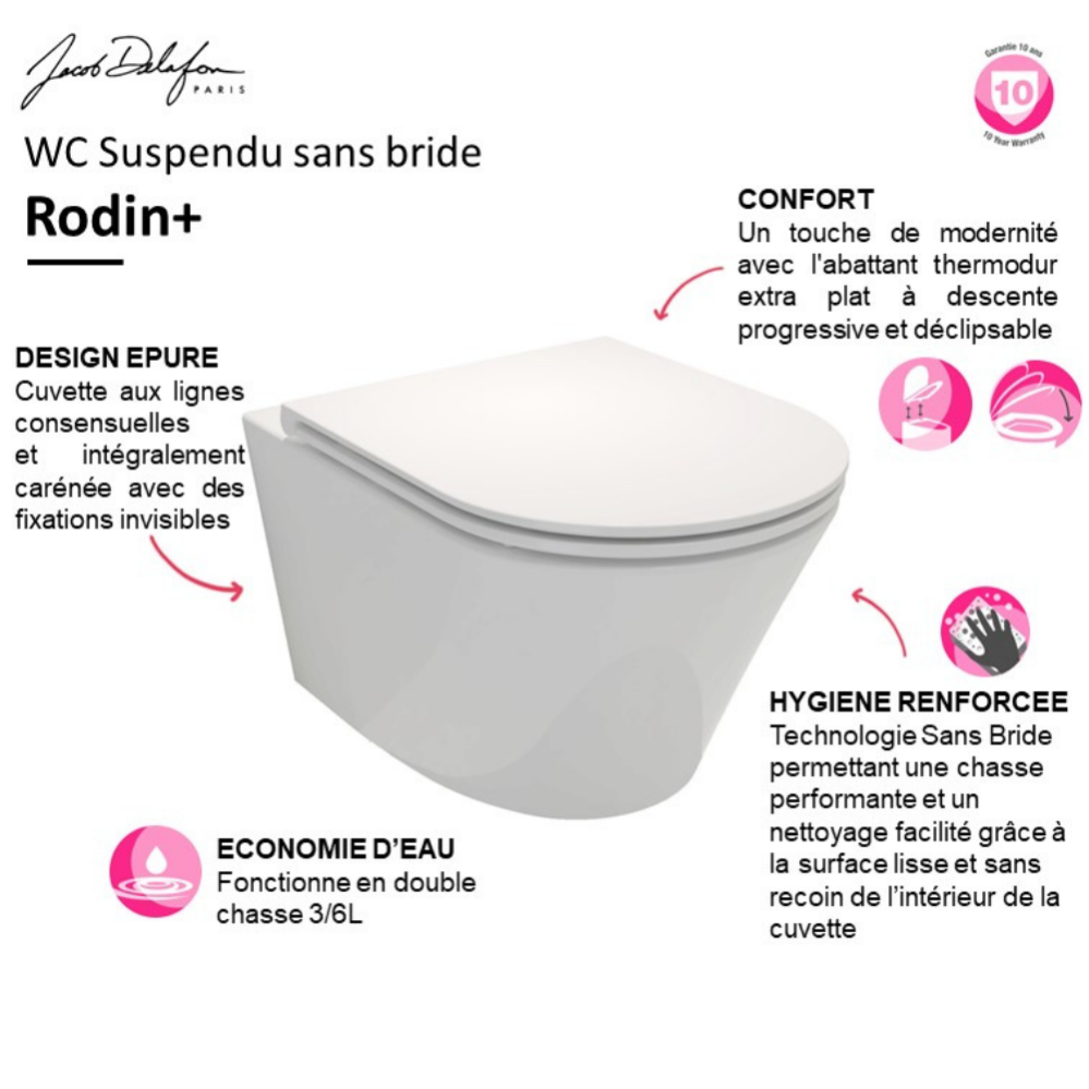 WC suspendu sans bride JACOB DELAFON Rodin+ avec abattant 3