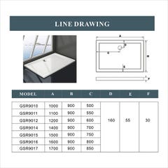 AICA Receveur de douche extra plat 110x90cm Résine et charges minérales BLANC RECTANGLE 1