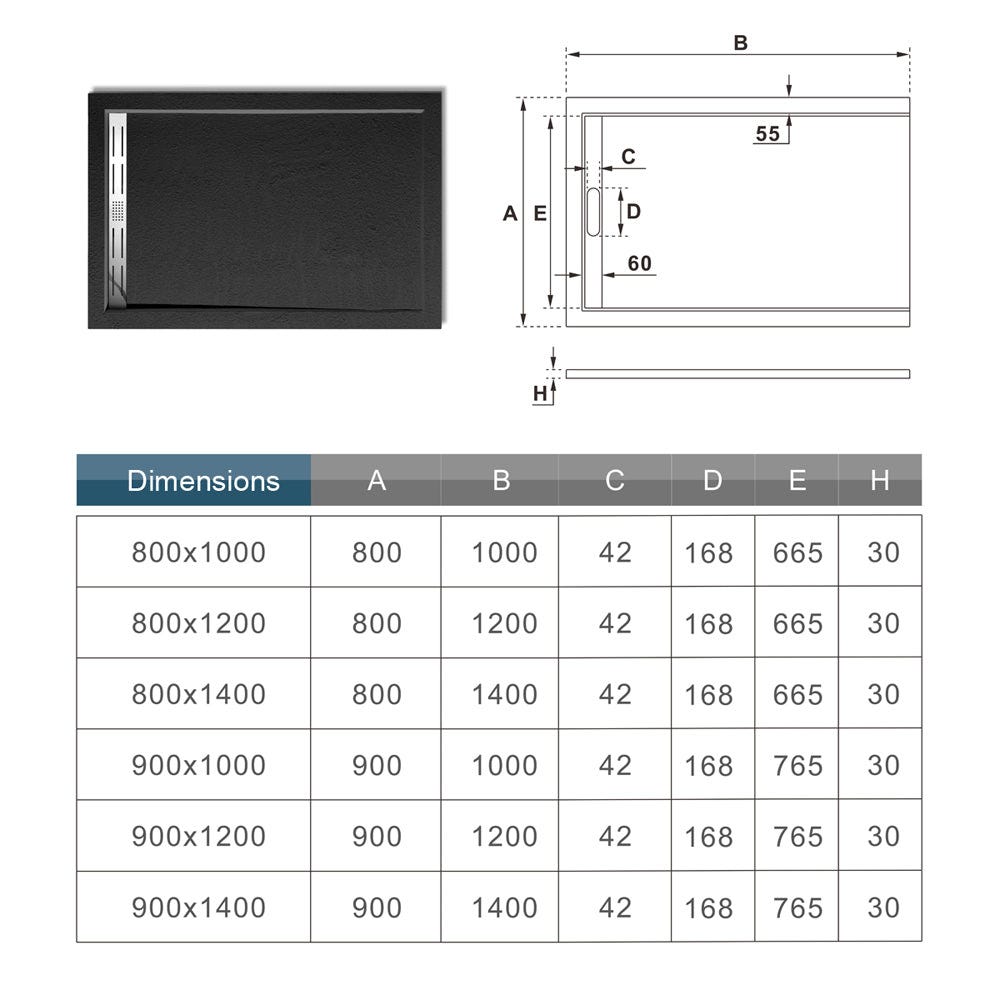 AICA Receveur de douche à poser 120x80cm antidérapant noir anthracite 2