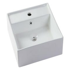 Meuble de salle de bain suspendu blanc avec simple vasque carrée et deux tiroirs - 94 cm - TEANA II 4
