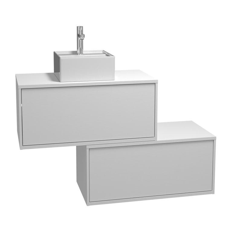 Meuble de salle de bain suspendu blanc avec simple vasque carrée et deux tiroirs - 94 cm - TEANA II 2