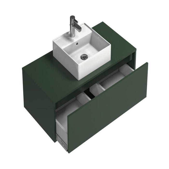 Meuble de salle de bain suspendu vert mat avec simple vasque carrée - 94 cm - TEANA II 3