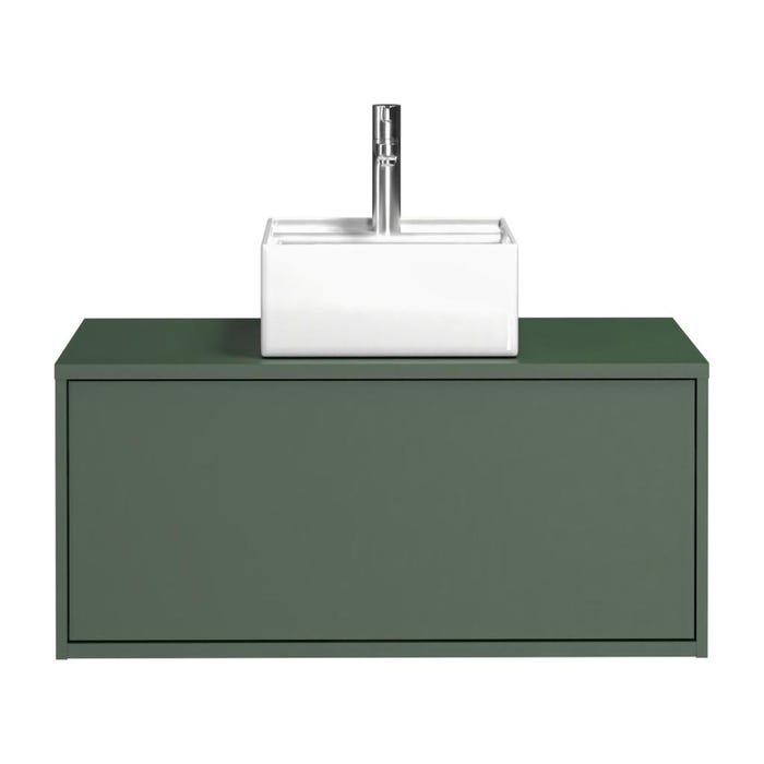 Meuble de salle de bain suspendu vert mat avec simple vasque carrée - 94 cm - TEANA II 4