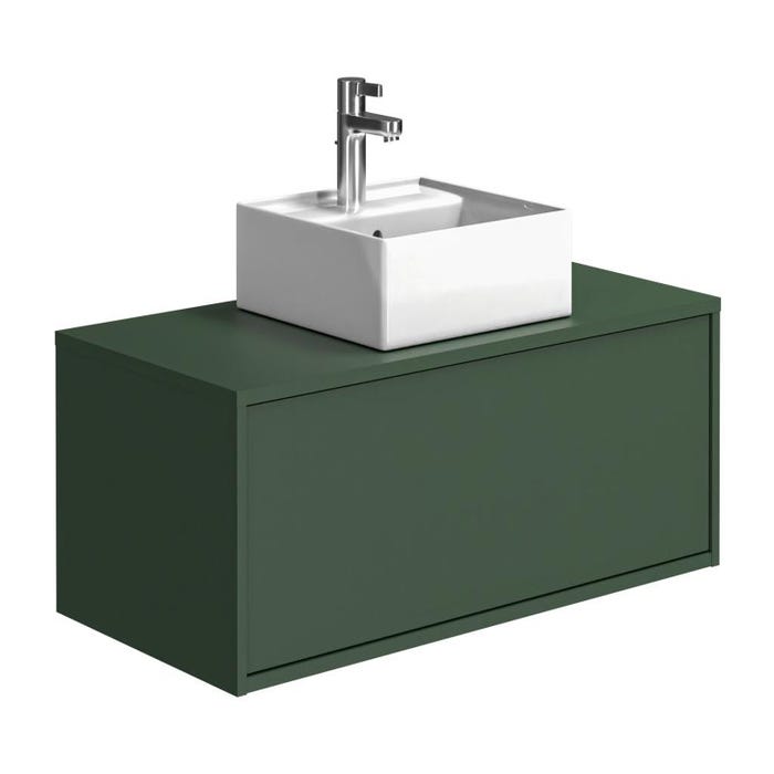 Meuble de salle de bain suspendu vert mat avec simple vasque carrée - 94 cm - TEANA II 2
