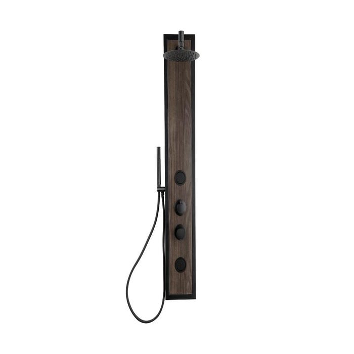 Colonne de douche hydromassante noire avec décor bois - H127 x L48,5 cm - UBALA 2
