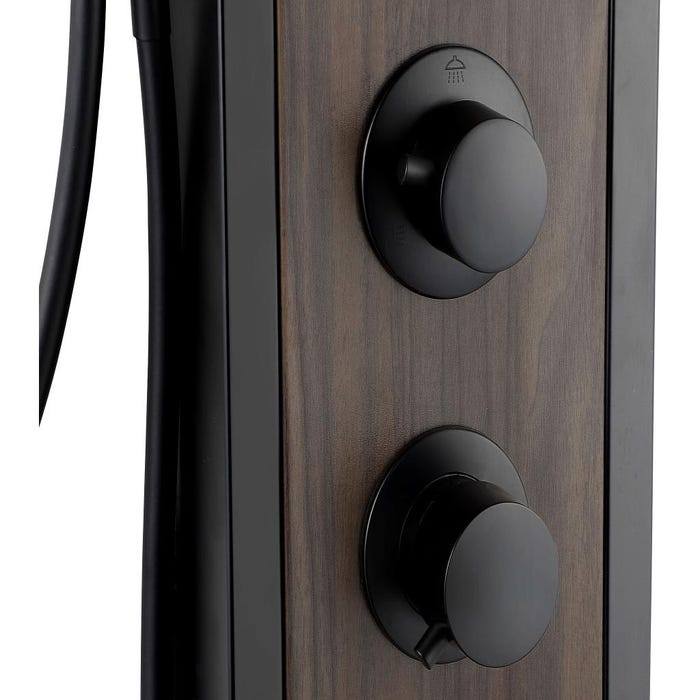 Colonne de douche hydromassante noire avec décor bois - H127 x L48,5 cm - UBALA 3